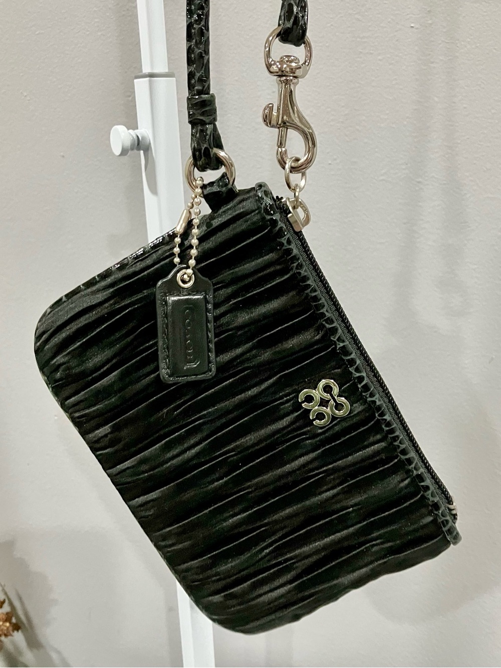 Coach ruched black sateen wristlet